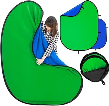 Blue Green Screen Backdrop Double Sided Collapsible Greenscreen Backdrop with Carrying Bag,Portable Pop Up Green Screen Background for Streaming Webcam, Blue & Green 59.1 * 78.7