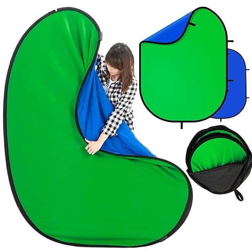 Blue Green Screen Backdrop Double Sided Collapsible Greenscreen Backdrop with Carrying Bag,Portable Pop Up Green Screen Background for Streaming Webcam 39.4 * 59.1" - 39.4*59.1"(No stand) - Blue,Green