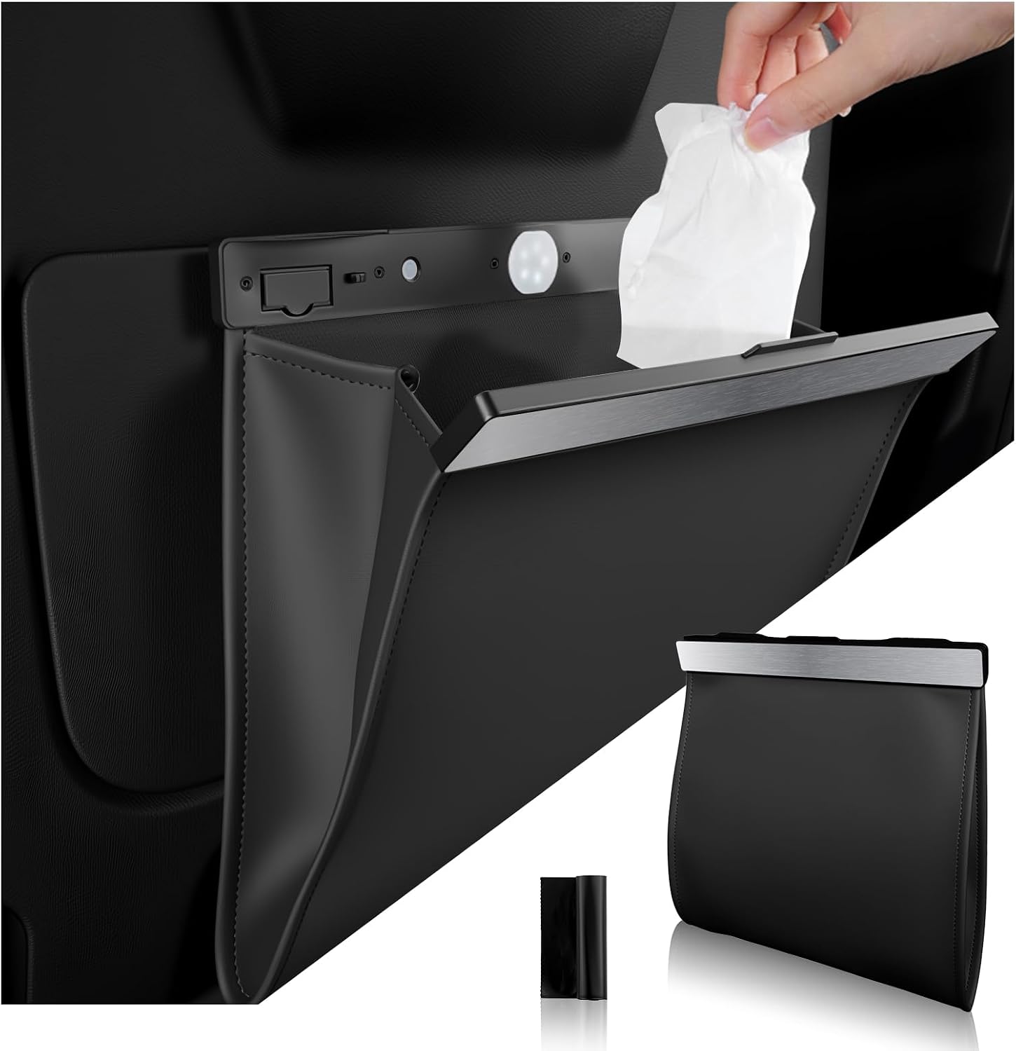 2026 New Car Trash Can with LED Light, Car Trash Bin with Trash Bag