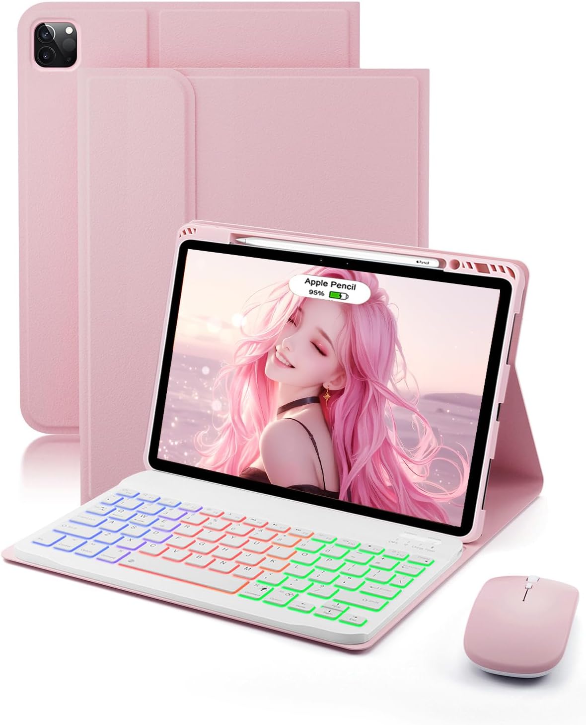 Keyboard Case for iPad Air 13 inch (M4-2026/M3-2025/M2-2024) & iPad Pro 12.9 inch (6th/5th/4th/3rd Gen) Case with Keyboard Dazzle Magic Keyboard Backlit Built-in Pencil Holder with Mouse - Pink