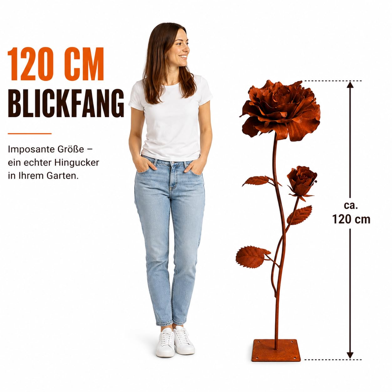 Terma Rost 3D Rose XXL 120 cm Höhe Rostblume Gartendeko rost Gartenfigur groß Metallfigur Garten Schild Dekostecker Rostgartendeko rostdeko Gartendeko Metall deko Metallstecker Edelrost
