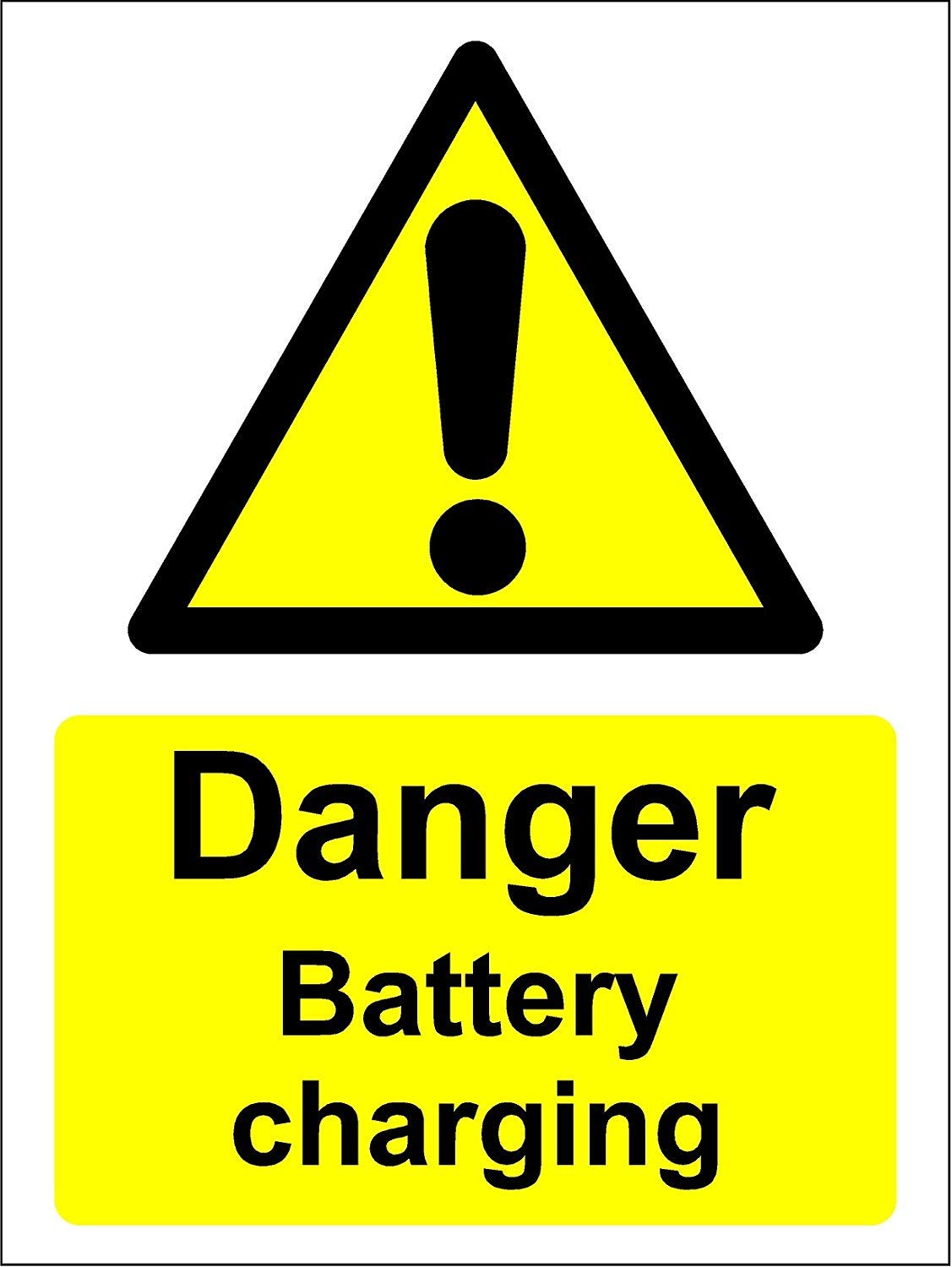 Kpcm Display Ltd Yellow Danger Battery Charging Area Safety Sign - 1.2Mm Rigid Plastic 300Mm X 200Mm