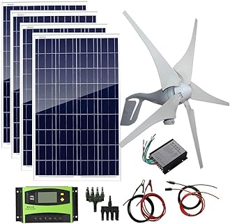 800W 12V 24V Solar Panel Wind Turbine Kit: 400W Wind Turbine Generator + 4 pcs 100W Poly Solar Panel+ Accessories Home Cabin RV Off Grid System