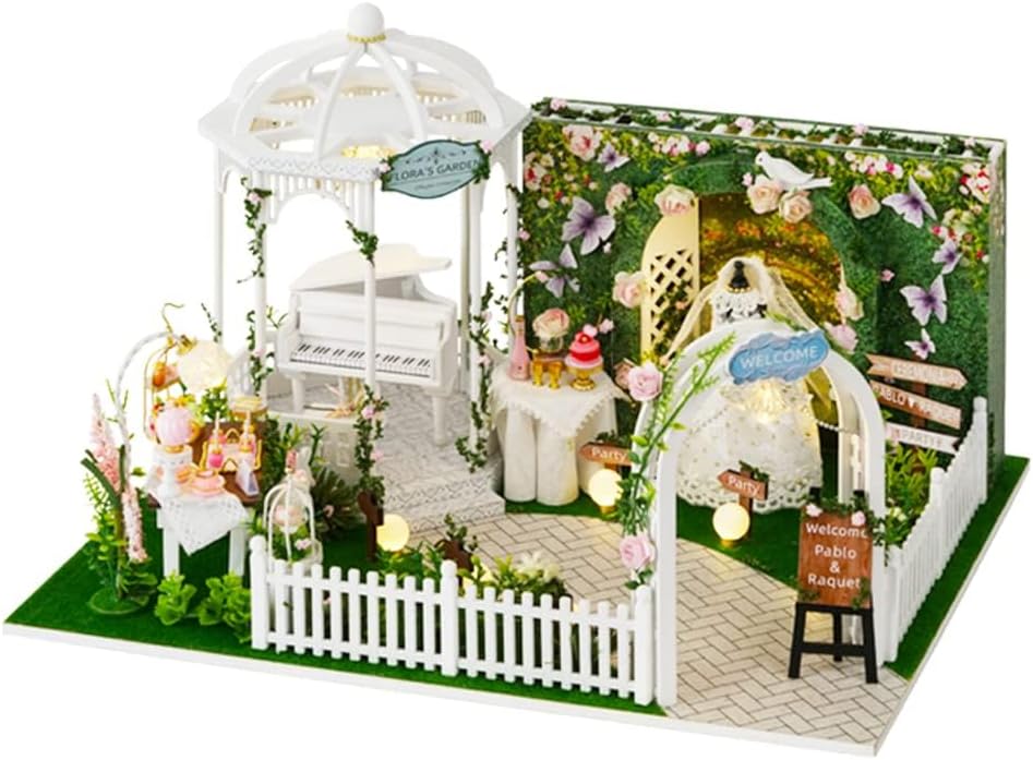 Roroom DIY Miniature and Furniture Dollhouse Kit,Mini 3D Wooden Doll House Craft Model with Dust Proof Cover and Music Movement,Creative Room Idea for Valentine's Day Birthday Gift(Meet to the Love)