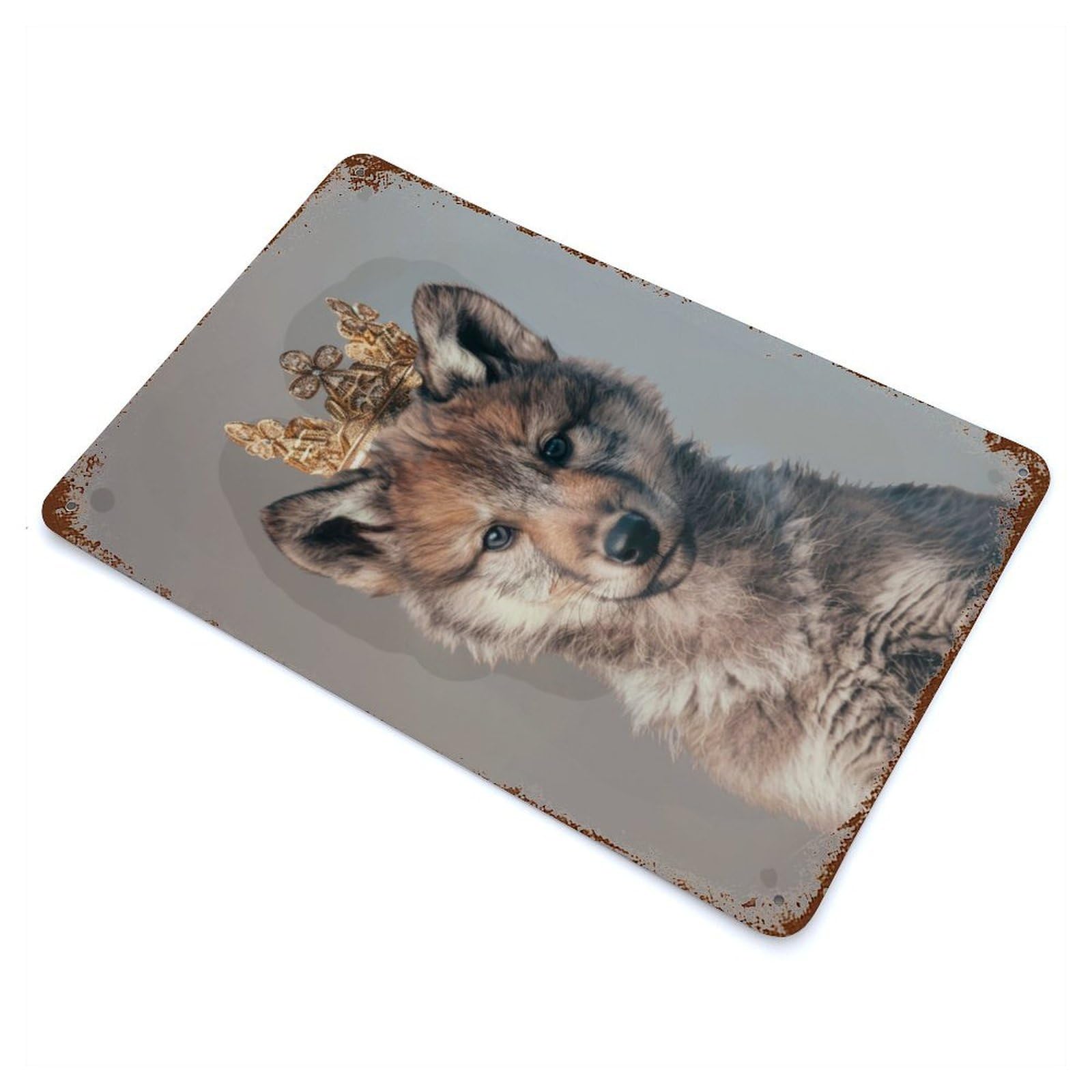 Wolf King Crown Decorative Tin Sign 11.8"x7.9", Ideal for Cafe, Home Bar And Lounge Decor