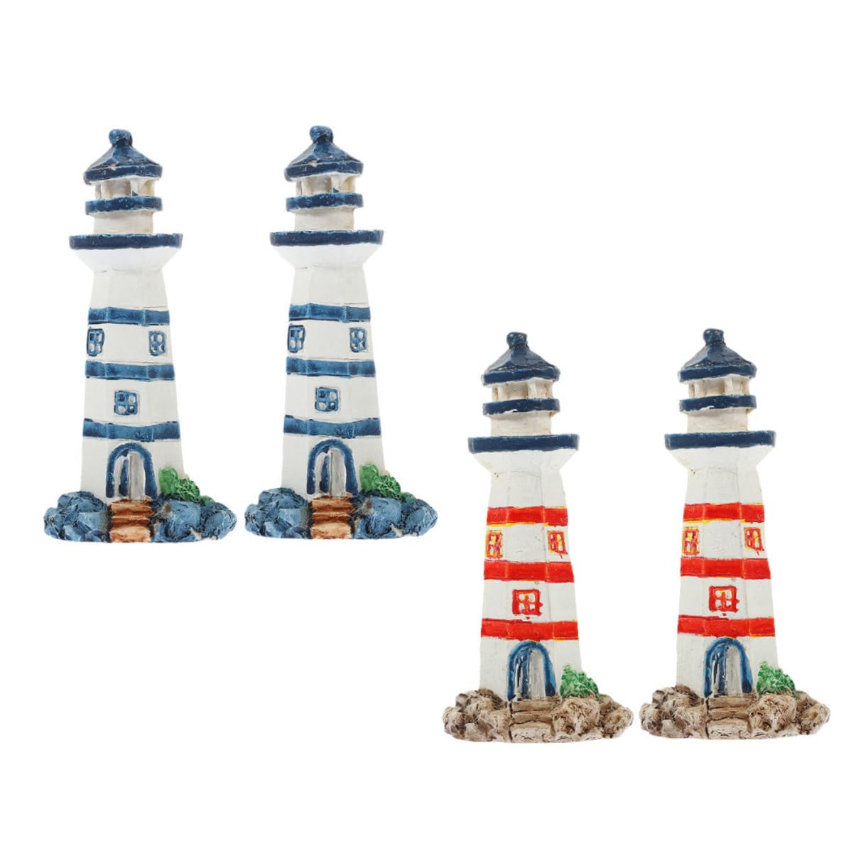 SUPVOX Miniature Lighthouse Models Compact Lighthouses Resin Small-scale Sculptures Ocean Theme Party Decorations Nautical Home Desktop Ornaments Set of 4
