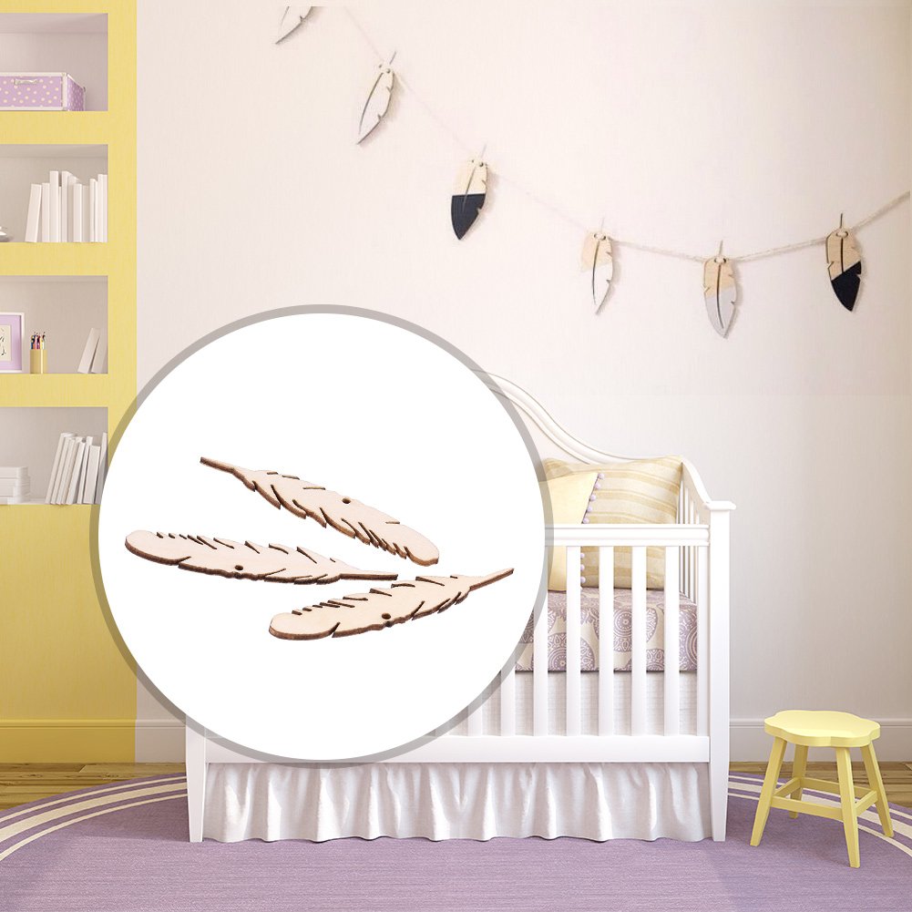 Natural Wooden Feather Shape Slices, 50 Pieces, Craft Embellishments for Scrapbooking Card Making, Wedding Decorations - Image 3