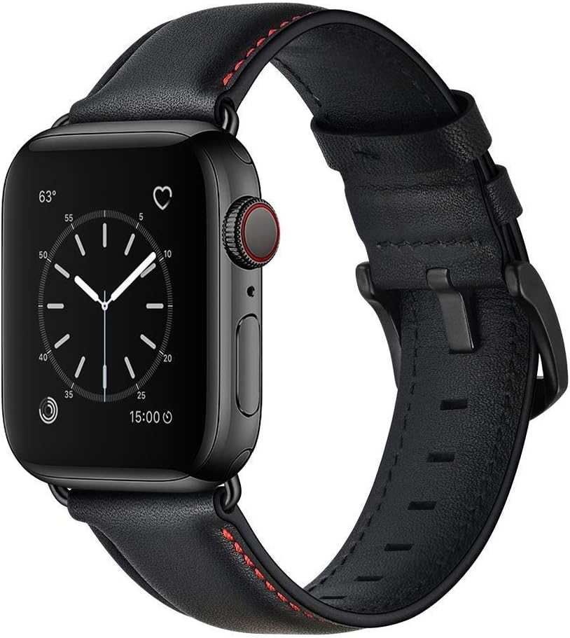 Leather Band for Apple Watch 42 44mm Mens Women Black Leather Strap