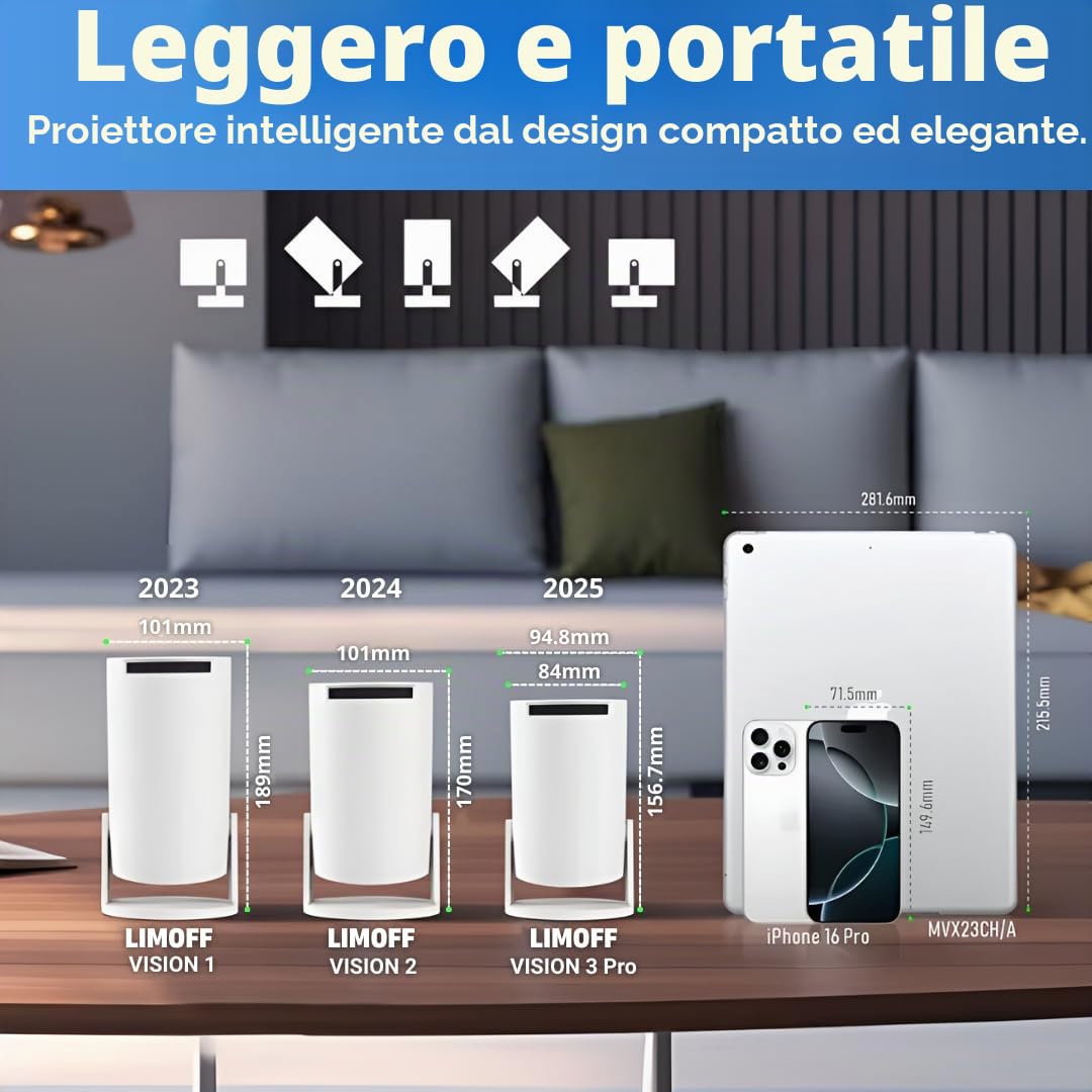 Mini Proiettore Portatile 4K con Android TV 11, WiFi 6 e Bluetooth 5.2, 170 ANSI Lumen – Smart Proiettore Compatibile con Smartphone, TV Stick, PC – Home Cinema HD, Compatto e Facile da Usare