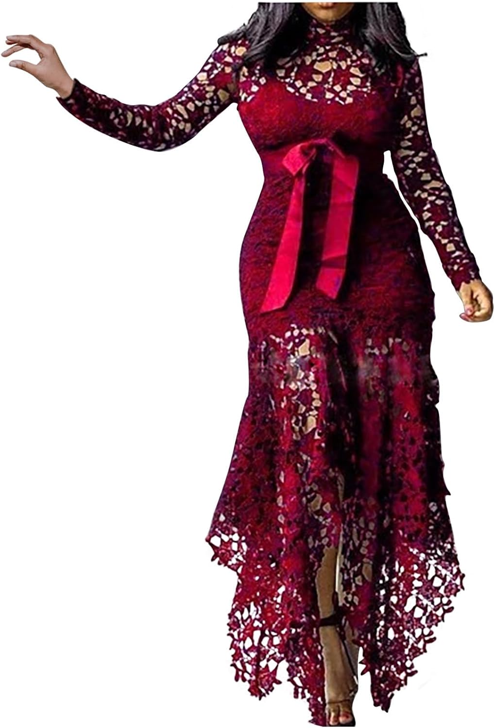 Hollow Floor-Length Lace-Up Asymmetrical Women's Maxi Dress Sexy Lace Dress Party Evening Dress 2025 Fashion