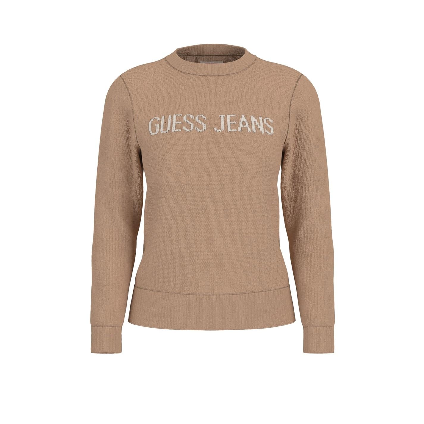 Guess Women's Intarsia Knitted Crew Neck Jumper Beige 12 (M)