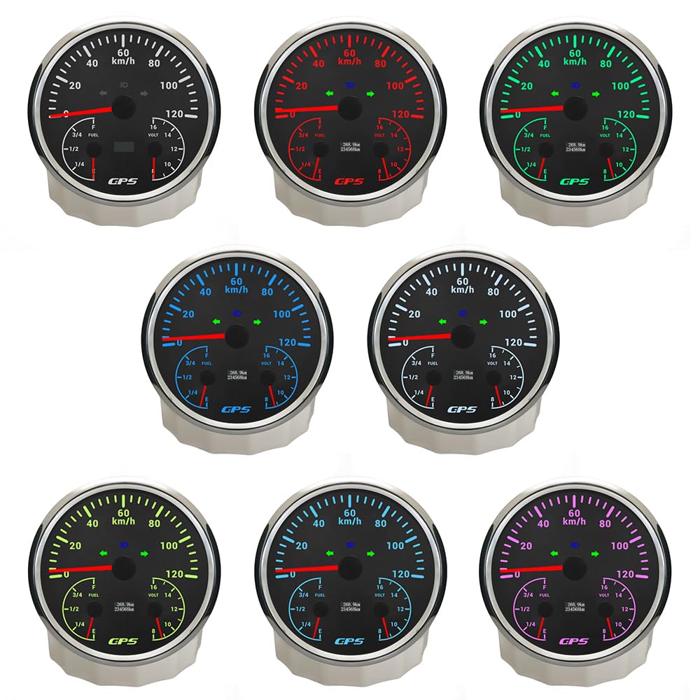 ELING 110 mm 3 in 1 tachimetro multifunzione GPS 0-120 km/h con livello di carburante 12 V voltmetro con retroilluminazione a 7 colori per navi camion e furgoni