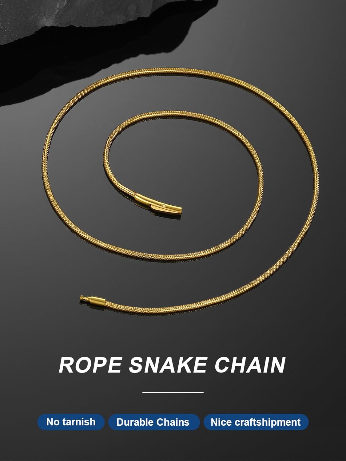 ChainsPro Round Snake Chain for Men Women Choker Layered Necklaces, 16-30inch Stainless Steel/Gold Plated/Black Hip Hop Men's Chain Necklace - Image 5