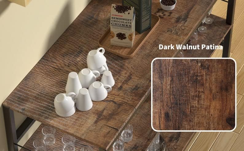 Miniatura 8 de Mesa de bar de vino industrial, gabinete de barra de café con estante para licor y vasos, barras de soporte de whisky para el hogar, cocina,