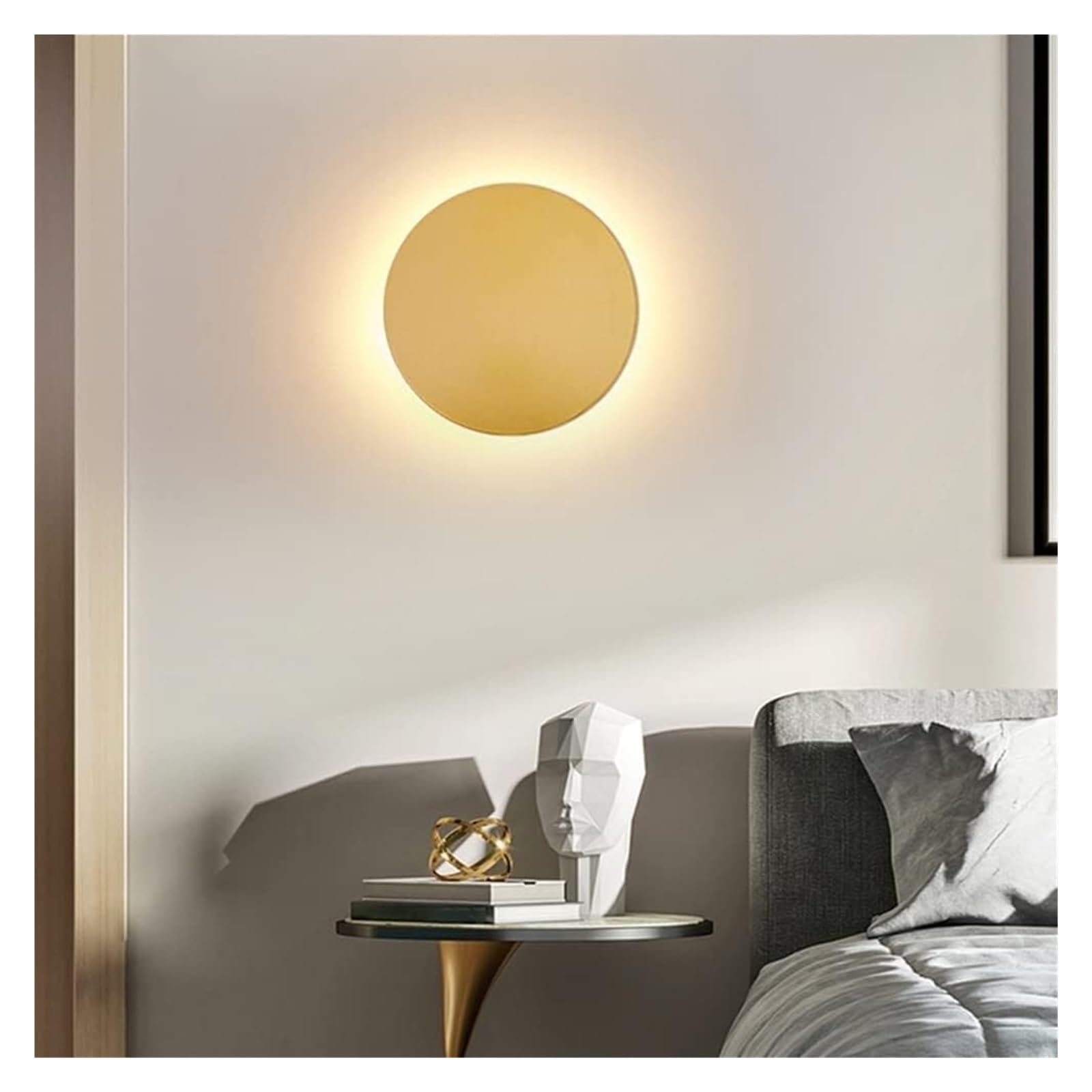 VDOQTLJT Round LED Wall Lamp Bedroom Bedside Light Gold Background Sconce Modern Simple Aisle Lantern Lamps sconces(Gold,12)