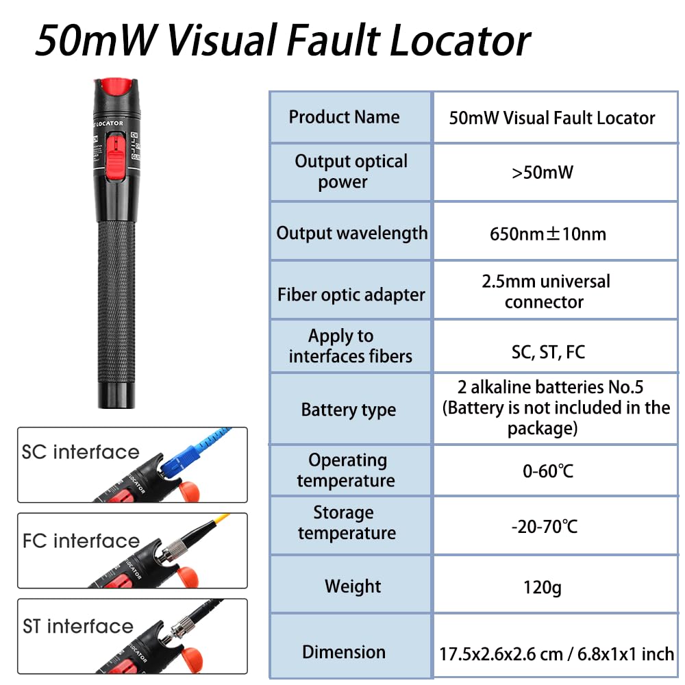 Glasfasertester 50mW Visuelle Fehlerortung Optischer Leistungsmesser -70 dBm bis +10 dBm FTTH Testgerät