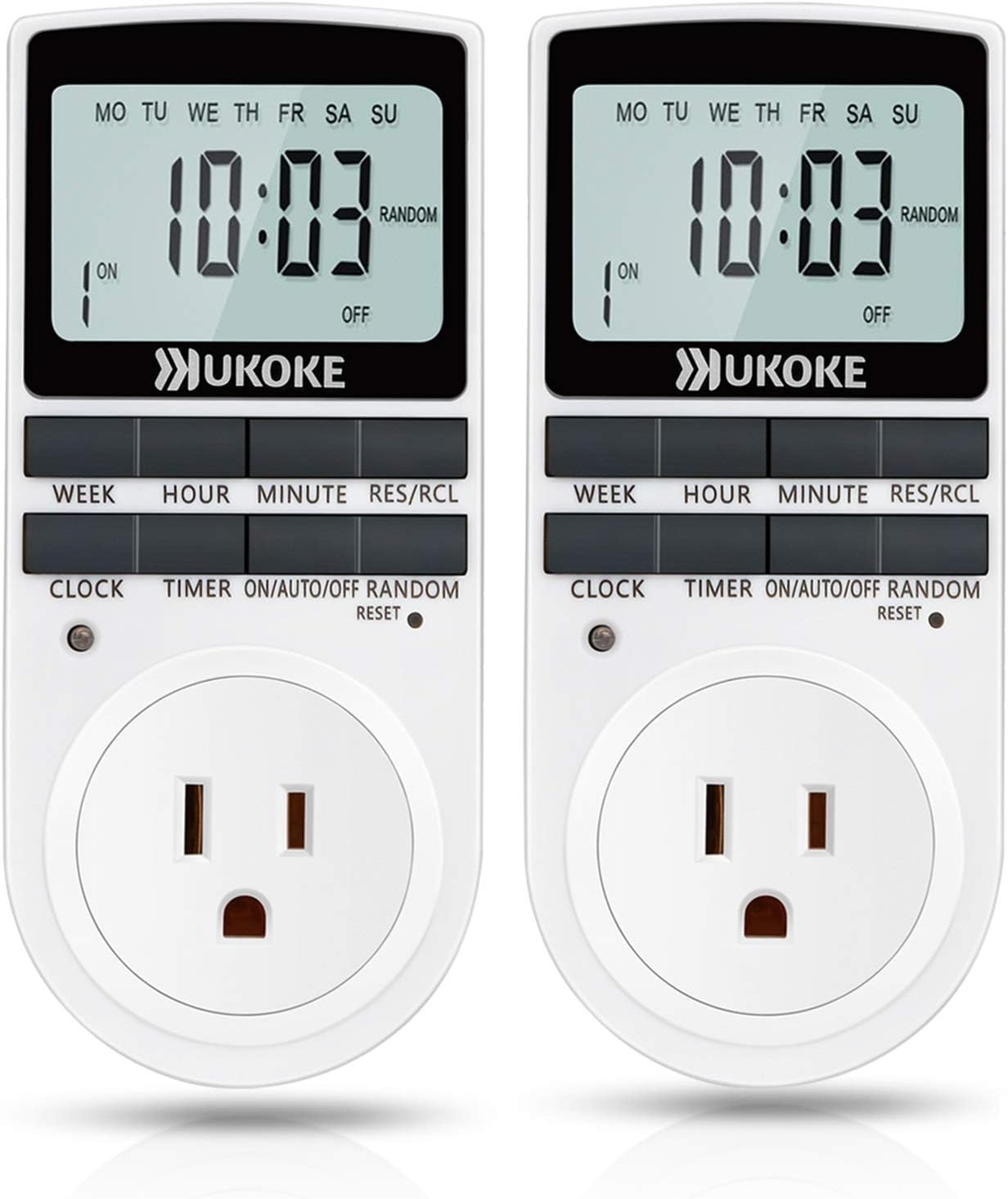 Light Timer, UKOKE Timer Outlet, Appliance Timer with Outlet, 7 Day Weekly Programmable Outlet with Timer, Wall Timer Light Switch, Digital Light Timer, Plug-in Timer for Electrical Outle (2 Pack)