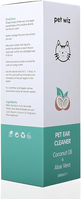 Foto 6 de 7 de pet wiz Limpiador de oídos para perros y gatos, aceite de coco y aloe vera (240 ml)