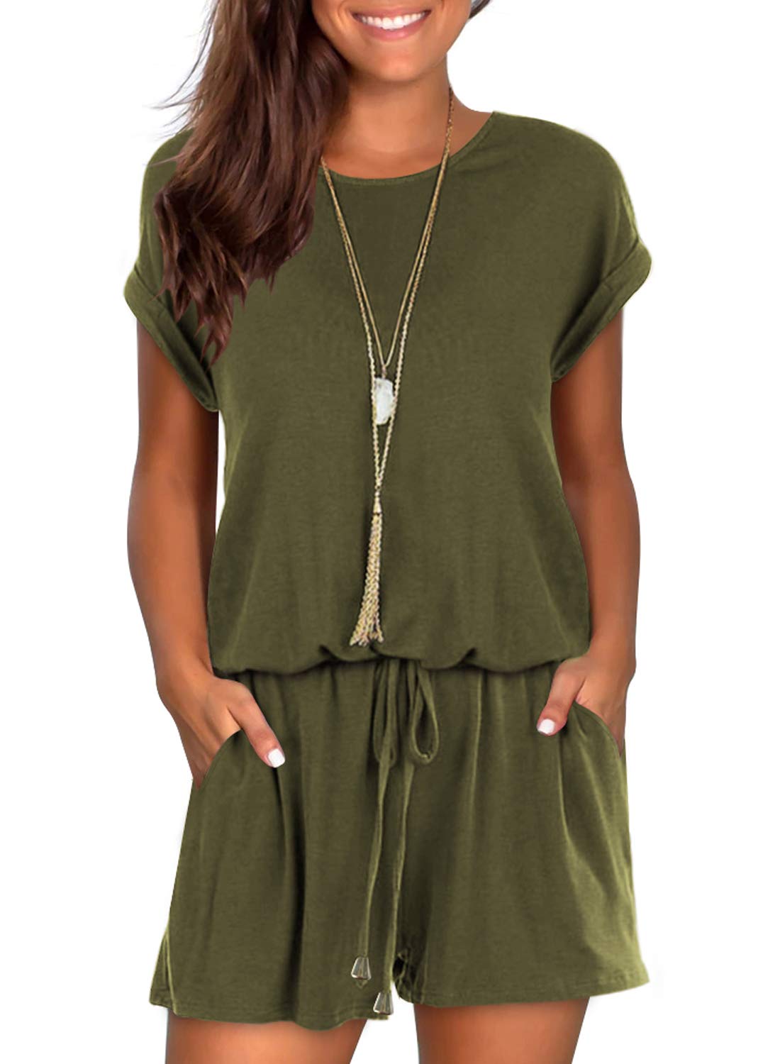 MokayeeWomens Summer Cute Front Tie Short Jumpsuits Rompers with Pockets