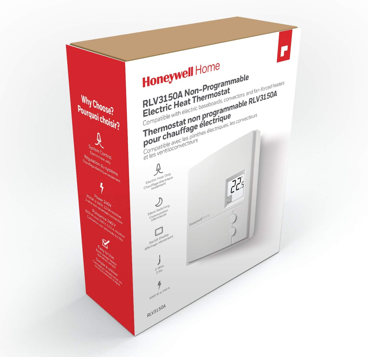 Honeywell RLV3150A1012/E Digital Line Volt Thermostat, Baseboard Non-Programmable