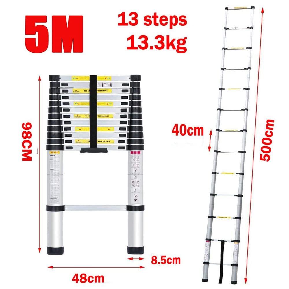 Scala telescopica in alluminio, scala pieghevole da 5 m, scaletta multifunzione estensibile, carico massimo di 150 kg
