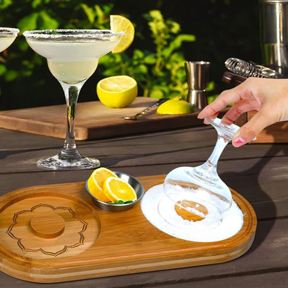 Wood Salt and Sugars Rimmer Set with Stainless Steel Spice Container for Cocktail & Margarita, Bar Bartender's Tools, 1 Pcs