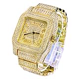 Mens Hip Hop Luxury Iced Out Techno Pave Watch Gold Tone Heavy Bezel Case Band Simulated Diamond 7967 G