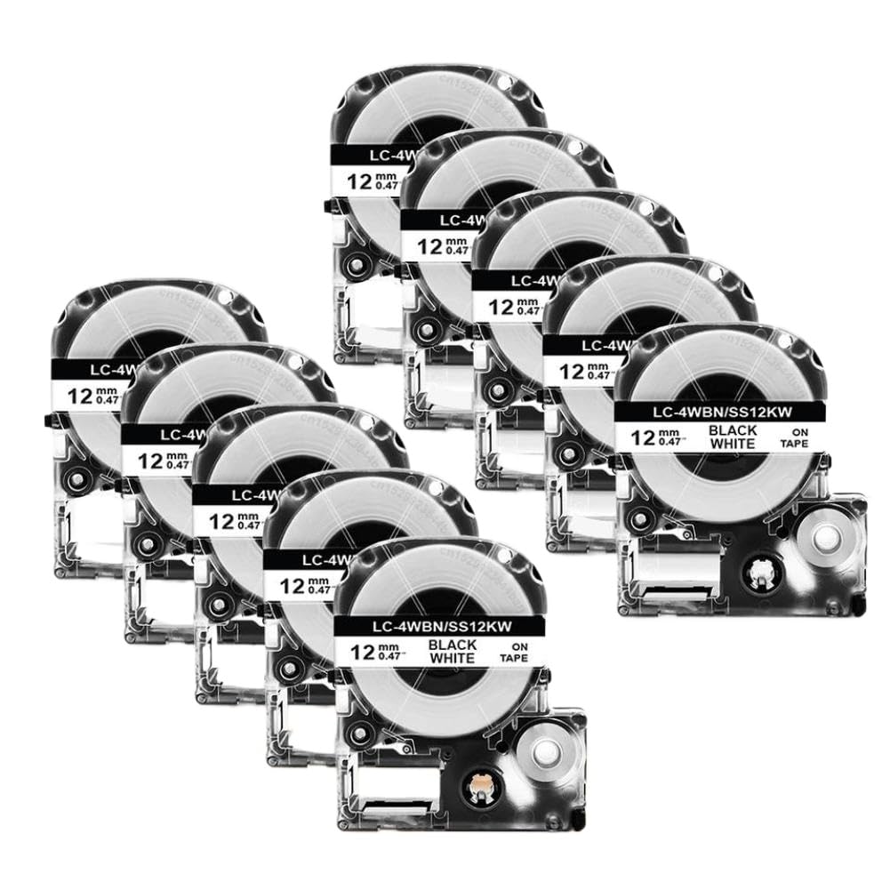 Etikettenband 5, 10 Stück SS12KW LK 4WBN ST12KW SC12RW SC12YW 12 mm, kompatibel mit LW 300 LW 400 Etikettendrucker (10 Stück, schwarz auf weiß)