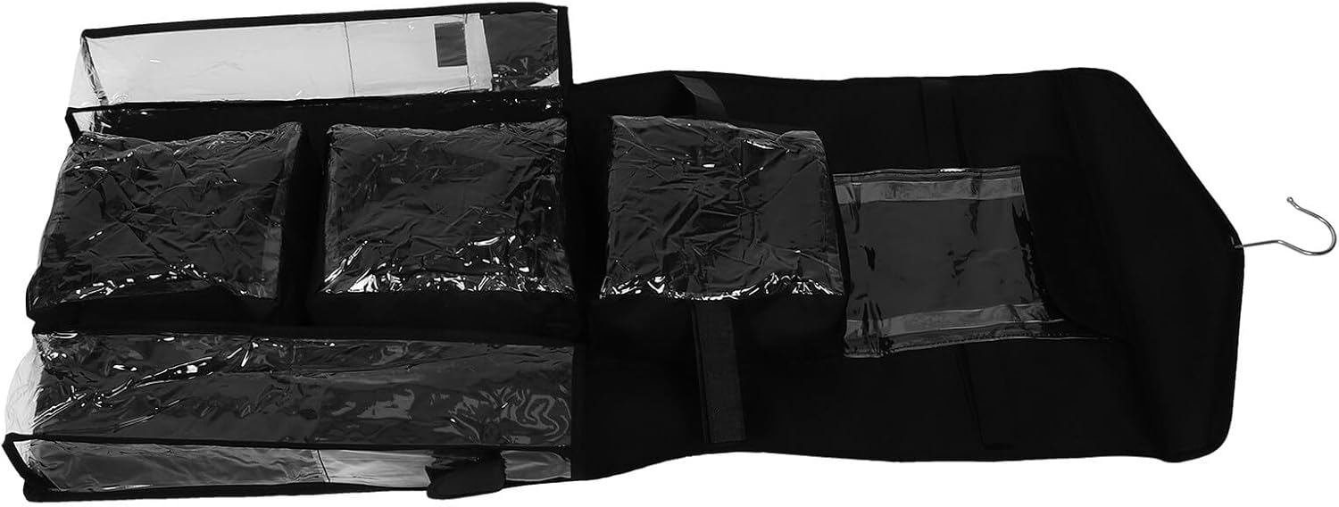 Housoutil Door Wrapping Paper Storage Bag, Hanging Closet Organizer with Multiple Pockets, Black Non-Woven Fabric Wall Mount Storage for Wrap and Ribbon