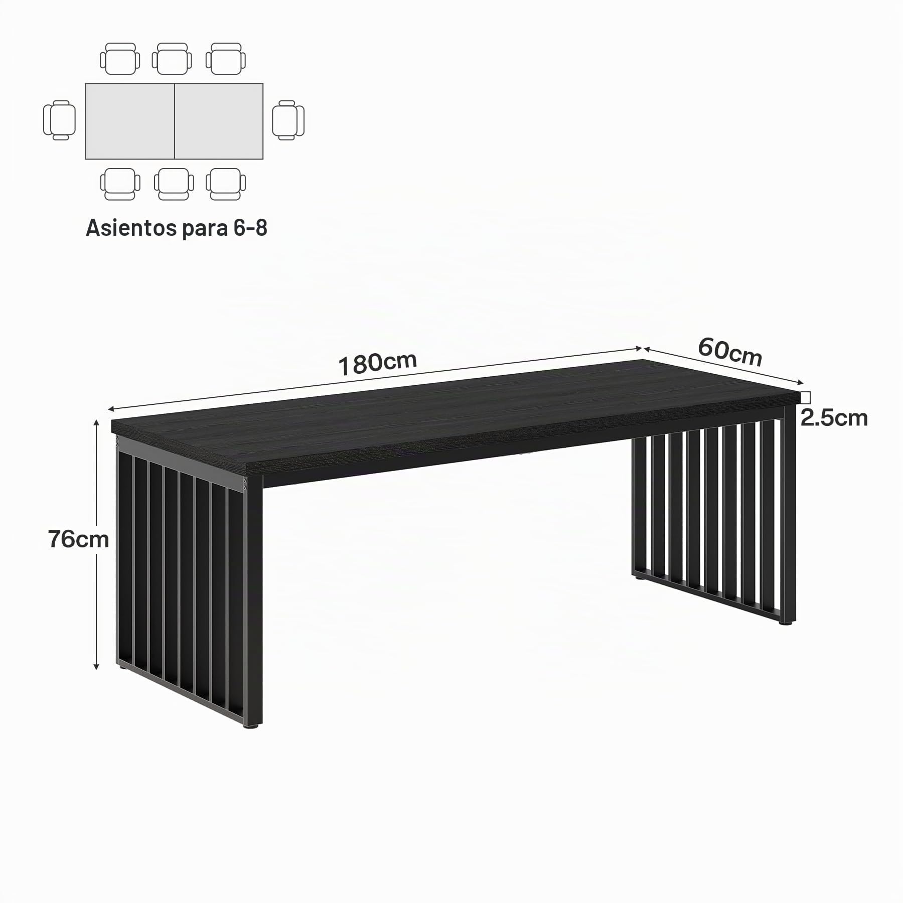 Tribesigns mesa y comedor industrial para 6-8 personas, rectangular de 180 cm, con marco de metal resistente
