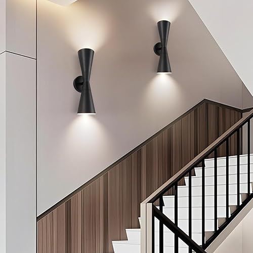 Miniatura 3 de Juego de 2 apliques de pared negros modernos para interiores arriba y abajo, lámpara de pared interior de mediados de siglo, lámpara de pared