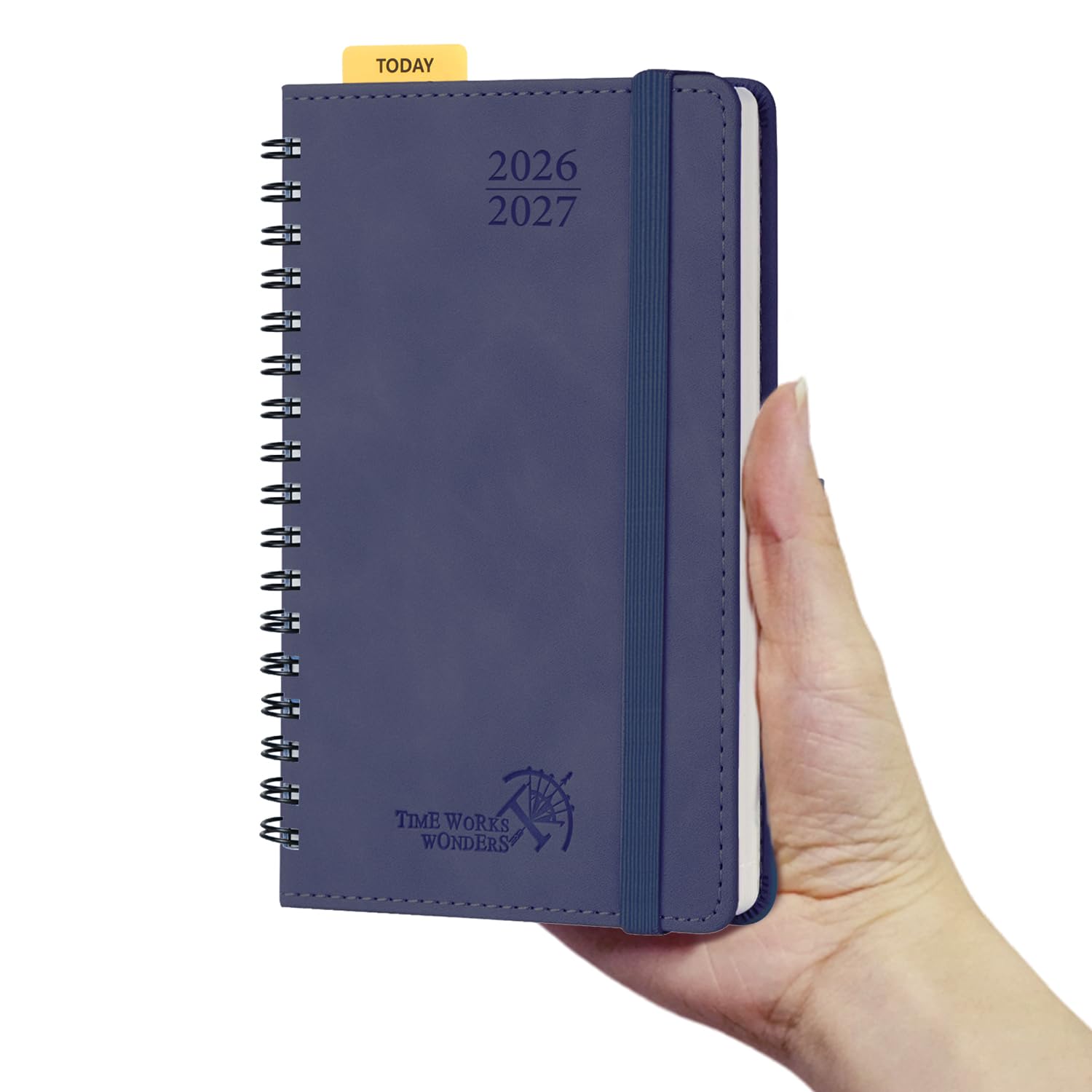 POPRUN Academic 2026-2027 Pocket Diary A6 Week to View Spiral Bound Soft Cover 16 x 10.5 cm - 26/27 Mid Year Small Weekly Planner & Notebook in One(Navy blue)