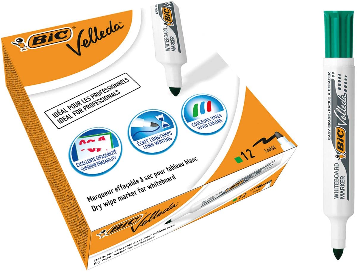 BIC Velleda 1791 Pennarello Cancellabile A Secco Punta Smussata 2-5 Mm - Inchiostro Verde, Corpo In Plastica - Ideale Per Lavagne Bianche, Ufficio E Scuola