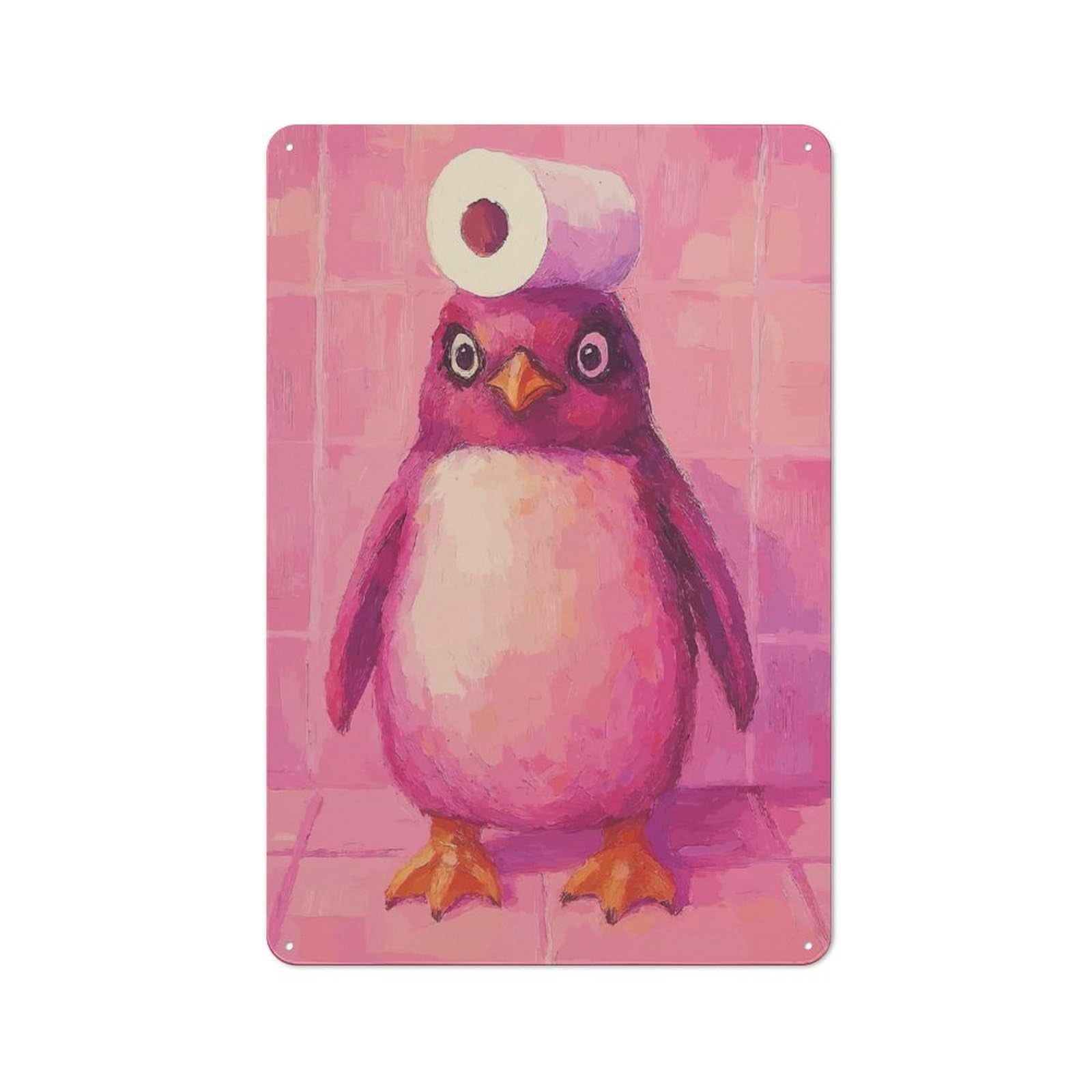 Junmoney Style-15 Pink Penguin With Toilet Paper Hat Vintage Metal Sign 30X20cm, Retro Classic Pub Decor For Cafe, Pub, Workshop Or Home Bar