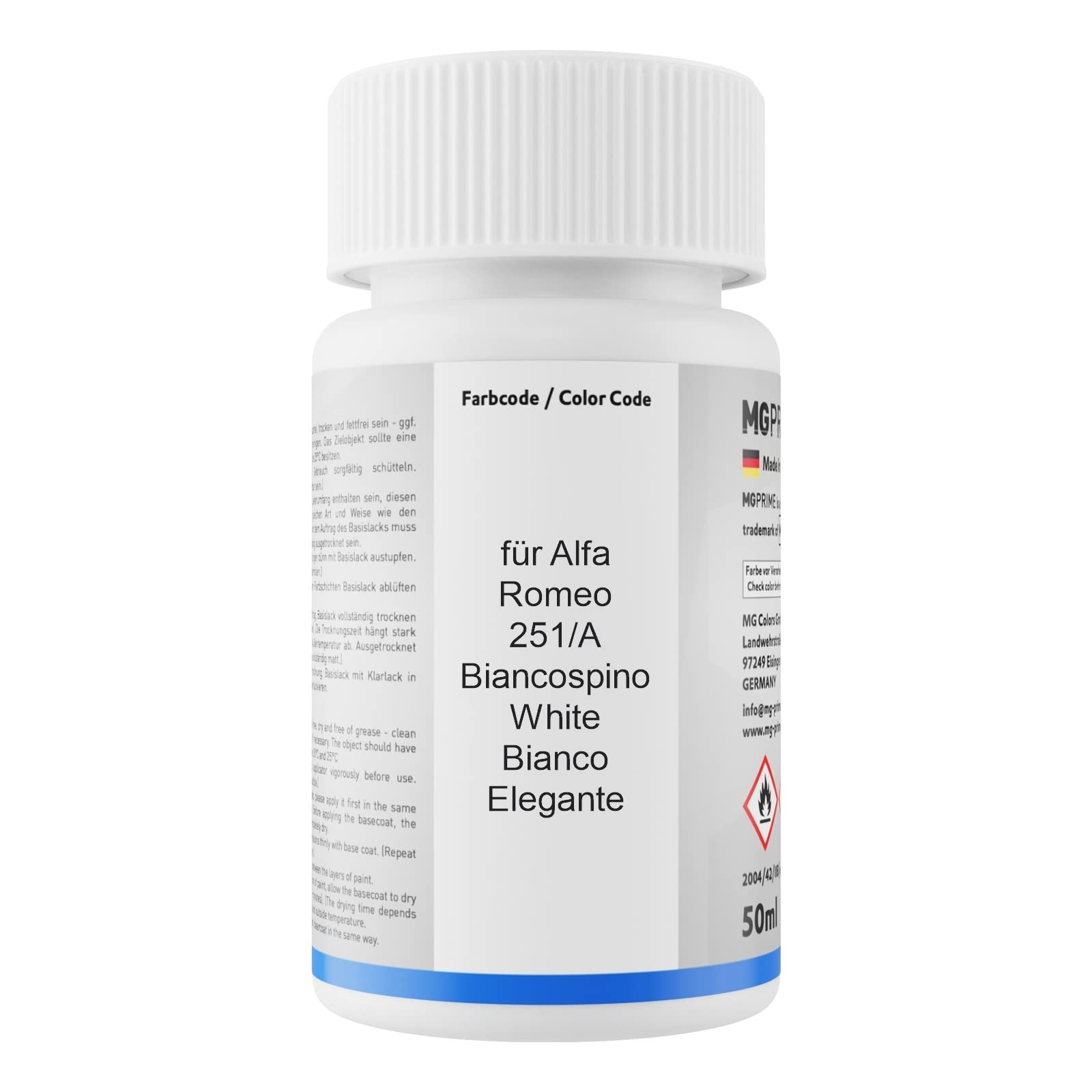 MG PRIME Vernice Per Auto Bomboletta Spray Per Alfa Romeo 251/A Biancospino White/Bianco Elegante Bomboletta A Spruzzo Di Vernice Di Base Da 400ml