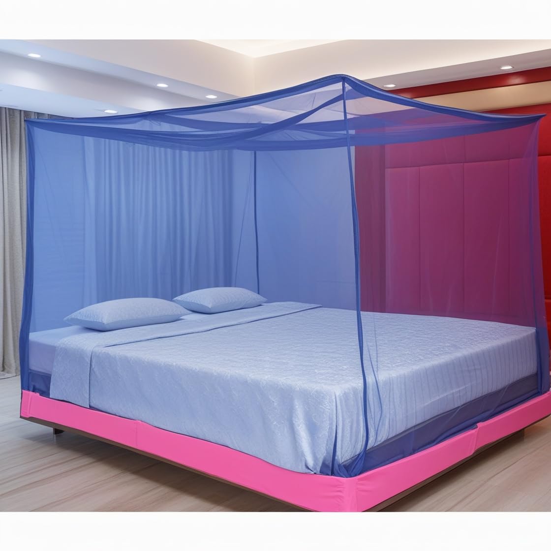 RN Enterprise Premium Elegant Mosquito Net � Breathable HDPE Fabric, Foam Bottom, and Elegant Cotton Tape (Blue, Double Bed (2 Person))-image-27