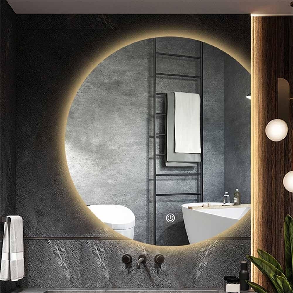 BKSXSOP Dimmable LED Half Circle Bathroom Mirror - Anti-Fog, Wall-Mounted Vanity & Decorative Living Room Mirror, HD Explosion-Proof, Ideal for Cosmetics Entrances