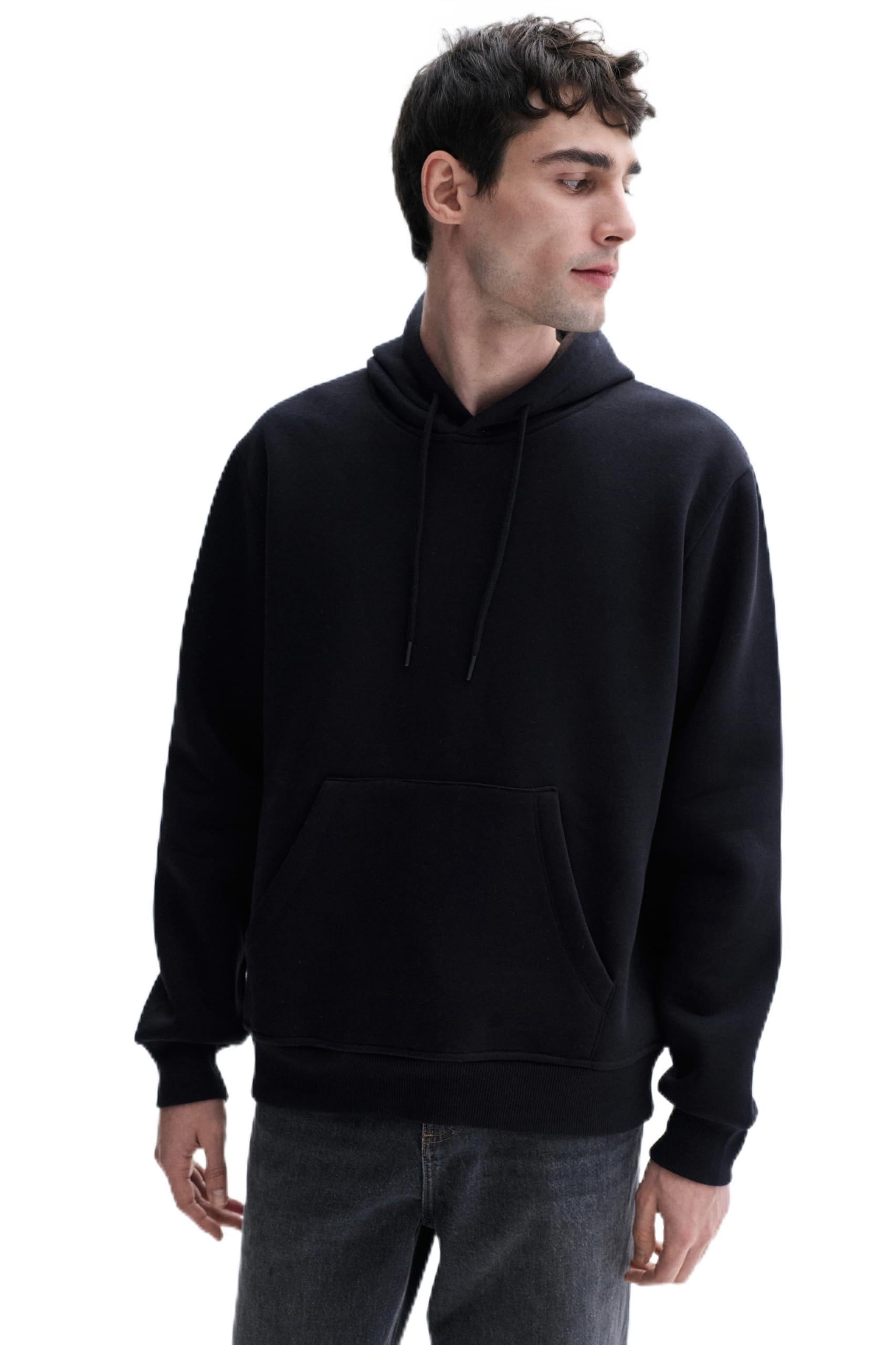 Erkek Siyah Kanguru Cepli Kapüşonlu Sweatshirt