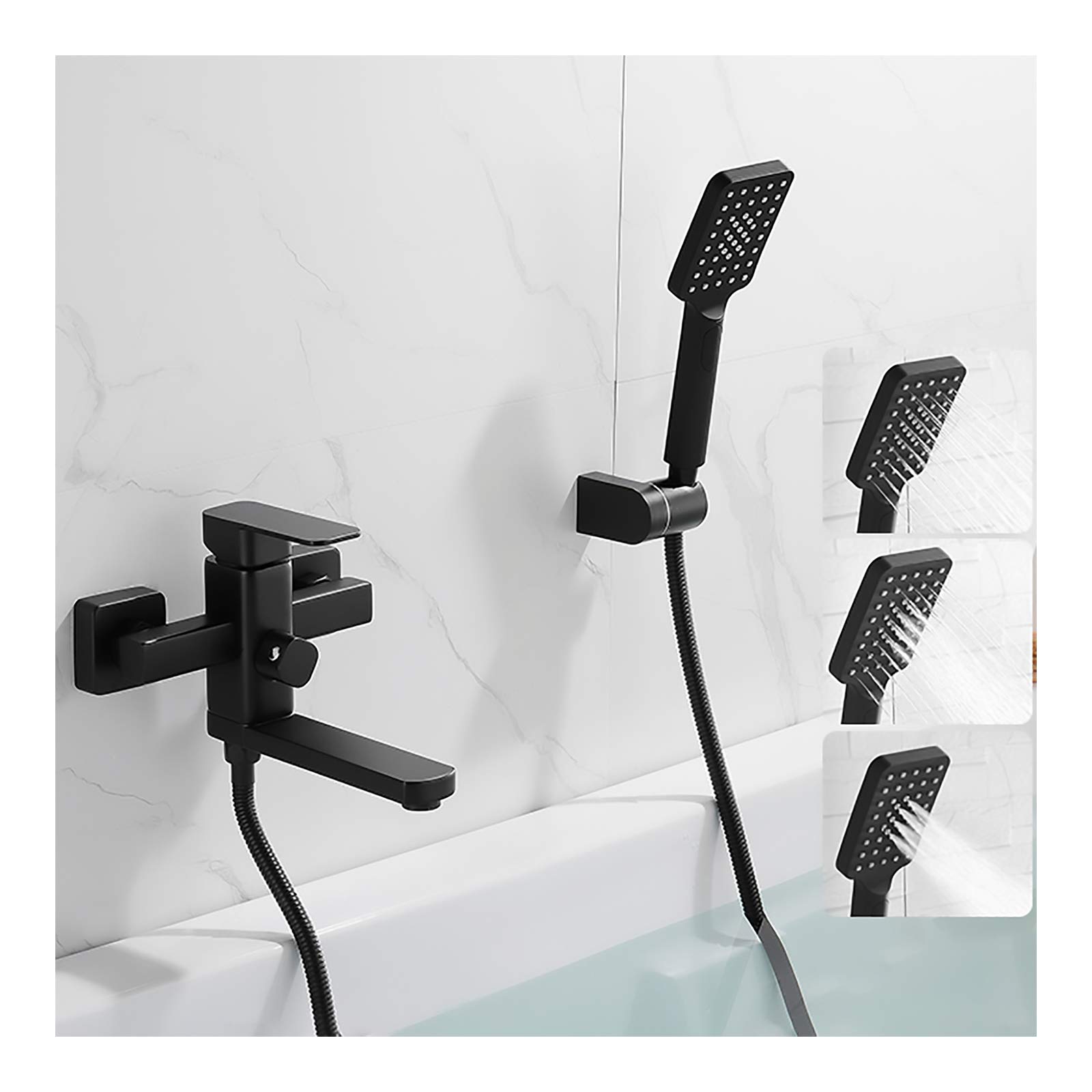 Rubinetto della Vasca da Bagno Nera con Tocco di Vasca da Bagno con Doccia Portatile da Bagno montata a Parete da Bagno a Parete da Bagno a 180 °.