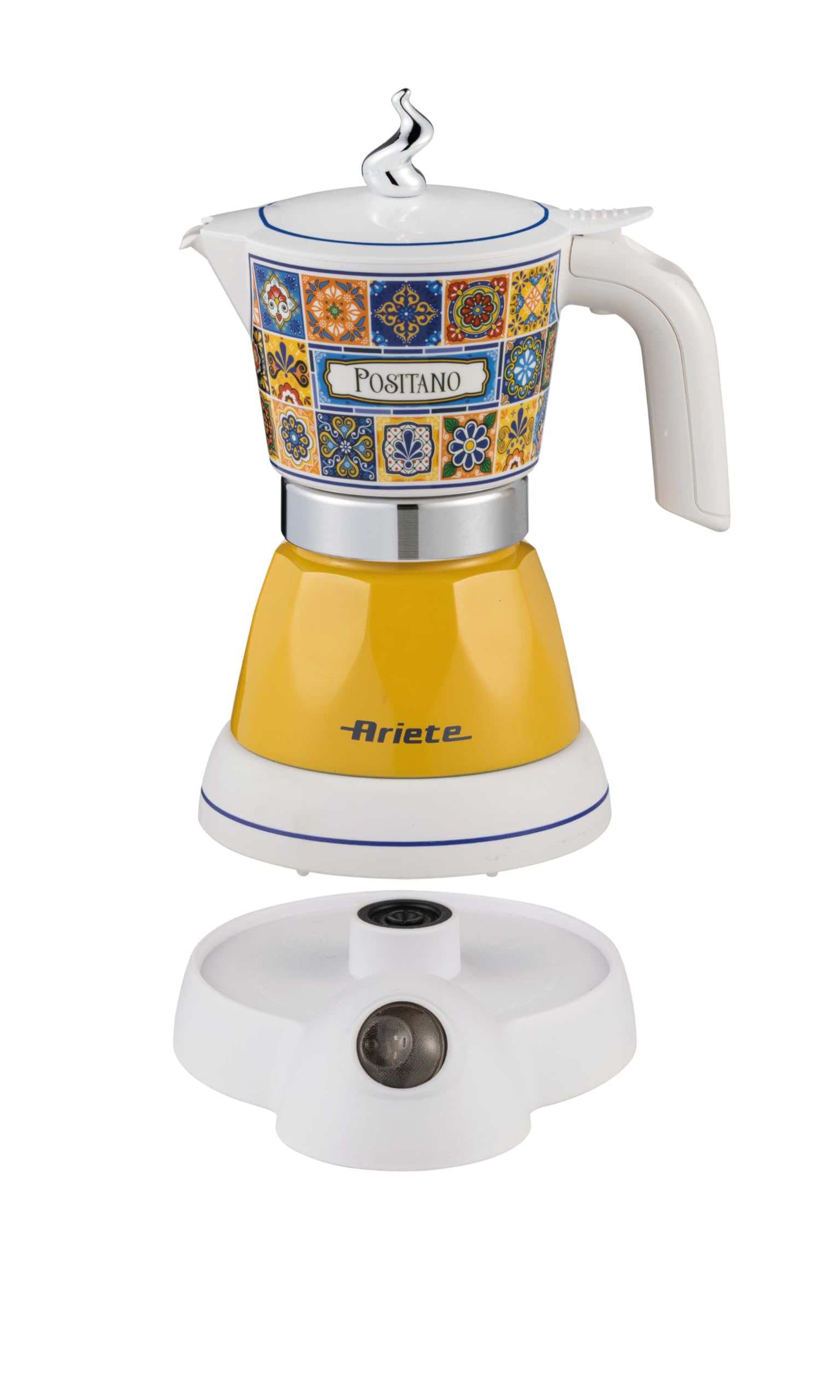 Ariete 1358/1P Moka Aroma Positano, Moka elettrica, 400W, 2/4 tazze, Cordless, Spegnimento automatico, Mantenimento temperatura