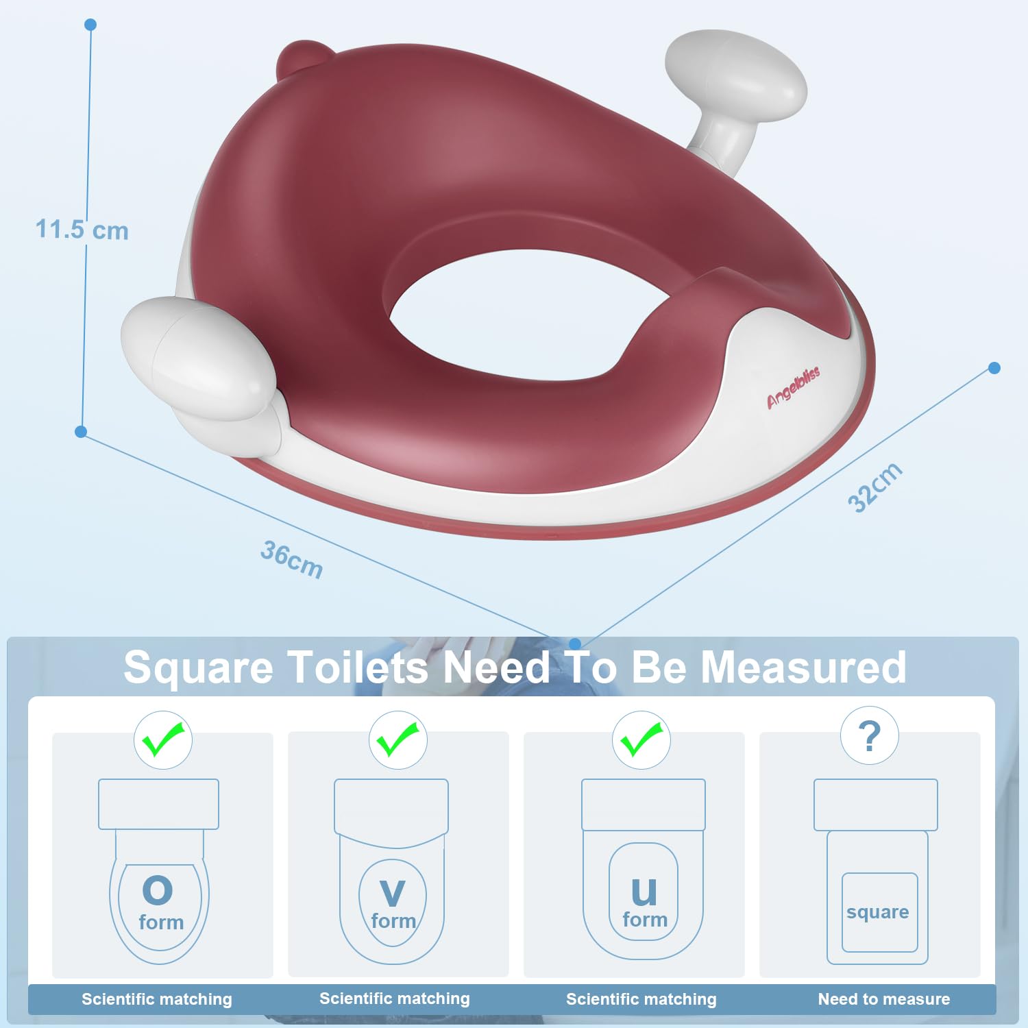 Angelbliss WC Sitz Kinder, Baby Potty Training Toilettentrainer, Kinder Toilettensitz für Jungen und Mädchen, Doppeltem Anti-Rutsch Polster Kloaufsatz, mit Griff und Spritzschutz (dunkelrosa)
