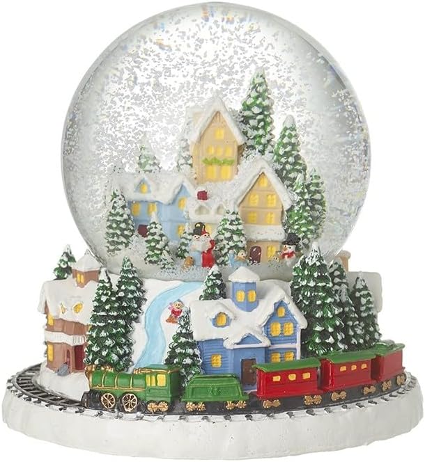 Village Scene with Train Track Musical Christmas Snow Globe