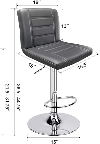 Miniatura 2 de Leopard - Juego de 2 taburetes de bar, modernos y ajustables con respaldo, taburete giratorio (gris)