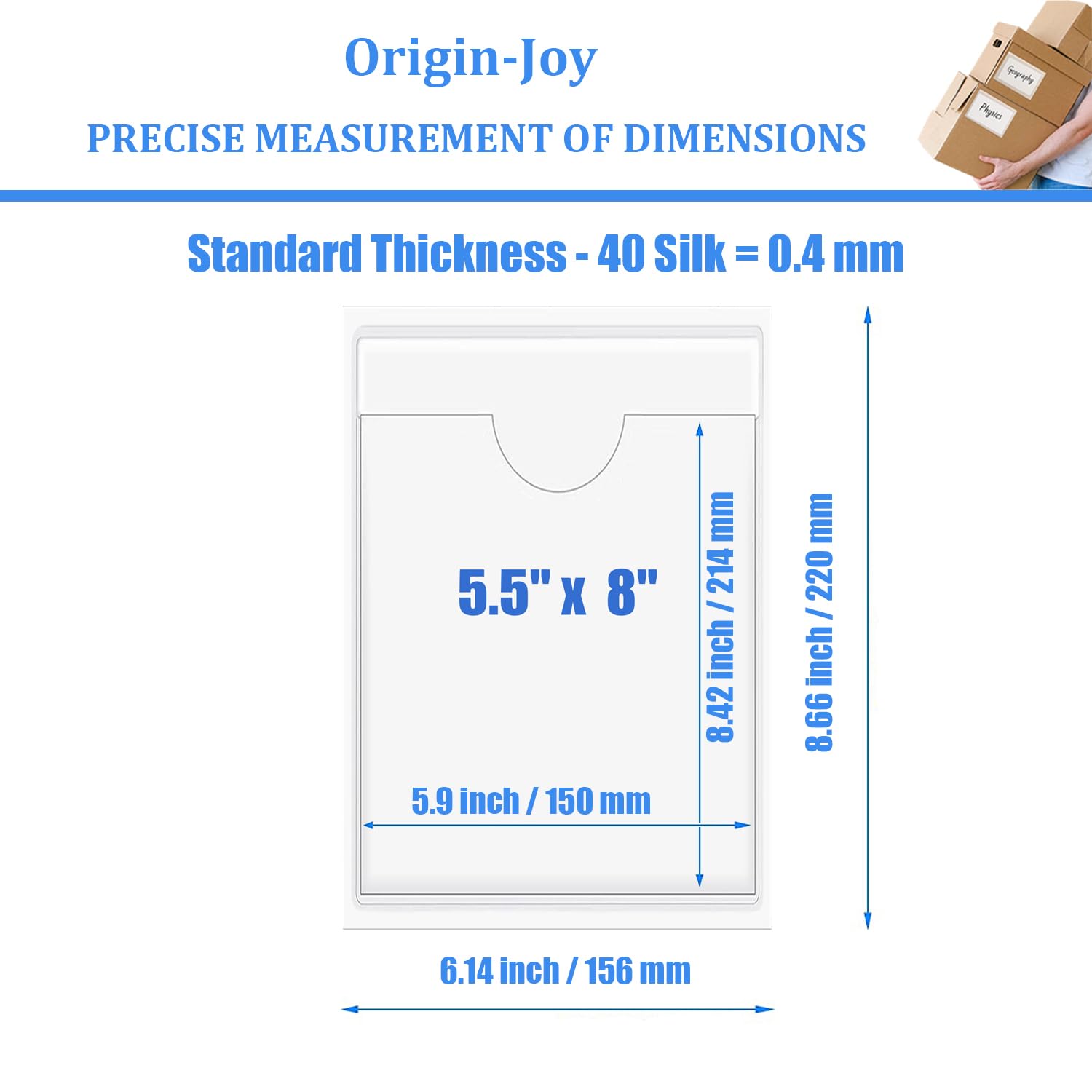 Origin-Joy 50 tasche autoadesive per etichette, in plastica trasparente, con apertura superiore per il caricamento (14 x 20,3 cm)