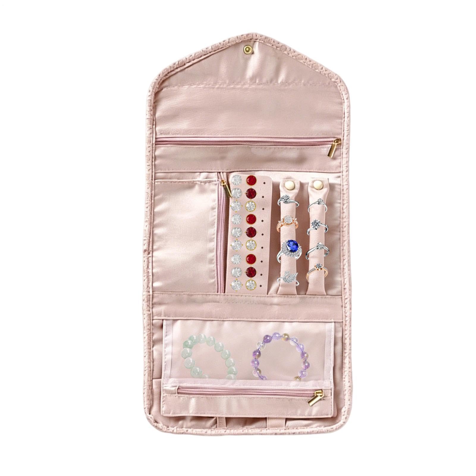 Estuche porta joyas de viaje plegable y organizador de pendientes para el hogar