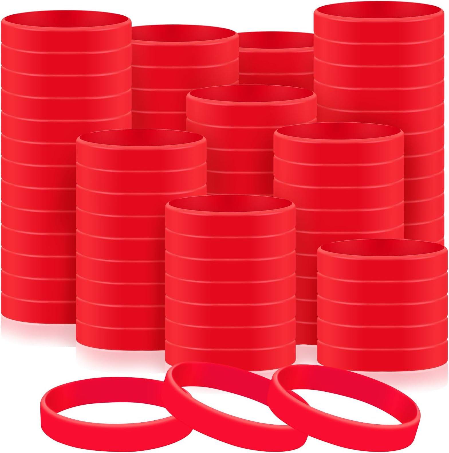 Liliful200-piece Blank Silicone Bracelets - Bulk Elastic Wristbands for Adults, Suitable for Team Events, Parties, and Stocking Stuffers(8 x 0.5 Inch,Red)