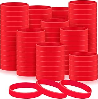 Liliful 200-piece Blank Silicone Rubber Wristbands Bracelets - Bulk Elastic Silicone Wristbands Suitable for Team Events, Parties, and Stocking Stuffers(8 x 0.5 Inch,Red)