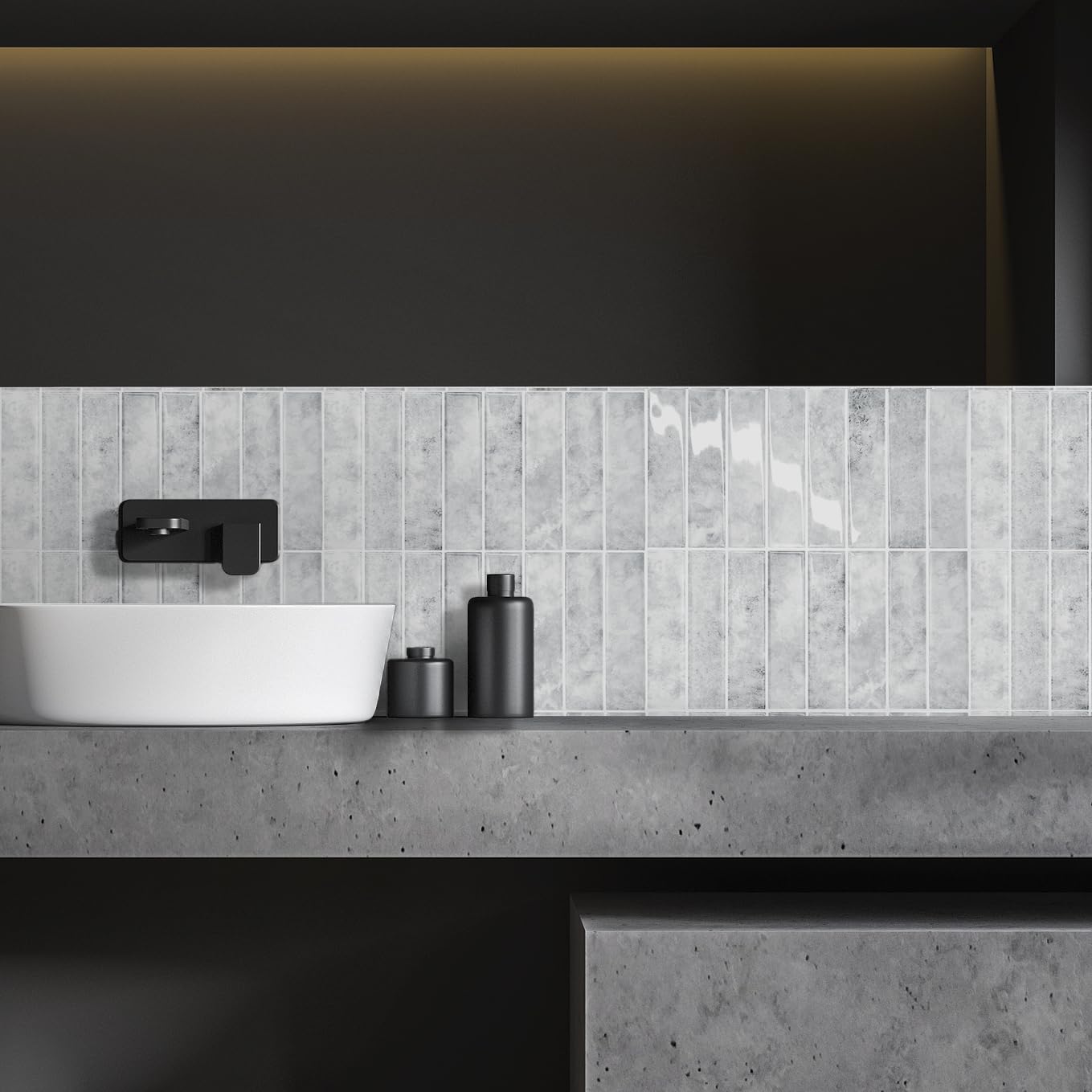 Alwayspon 10 Sheet 12''x12inch Gray Subway 3D Self Adhesive Wall Tile Sticker Transfers, Peel and Stick Self Adhesive Waterproof Splashback Stick on Tile Decals for Kitchen Bathroom Wall — image 1