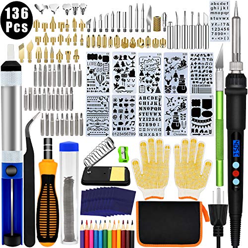 136PCS Wood Burning Kit, PETUOL Professional Soldering Iron Set with LCD Display Switch
