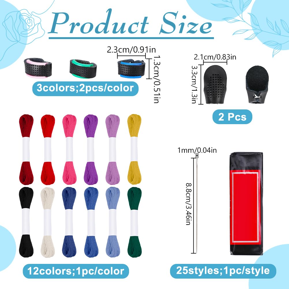FREEBLOSS Sashiko Set (Varios Paquetes) Con Hilo De 12 Colores, 25 Agujas, 8 Dedales Ajustables Y Accesorios Para Coser A Mano Con Hilo Sashiko Y Agujas.